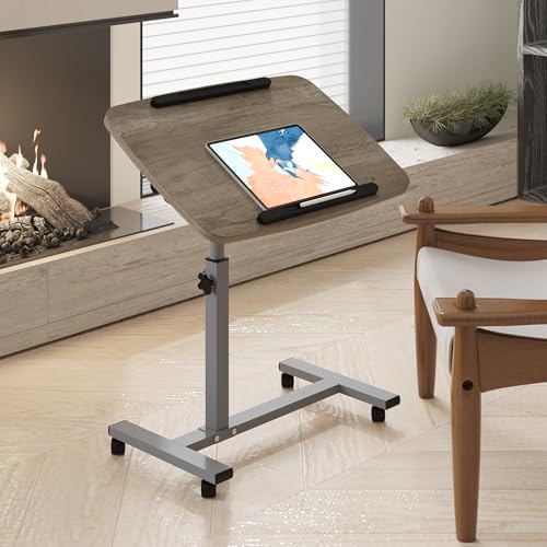 Furist Adjustable Overbed Bedside Table with Wheels Hospital Bed Table Portable Computer Stands Movable Desk Computer Table for Bed Laptop Stand for Couch - color: Oak Grey