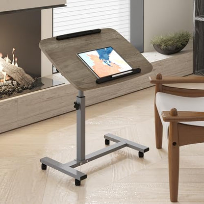 Furist Adjustable Overbed Bedside Table with Wheels Hospital Bed Table Portable Computer Stands Movable Desk Computer Table for Bed Laptop Stand for Couch - color: Oak Grey