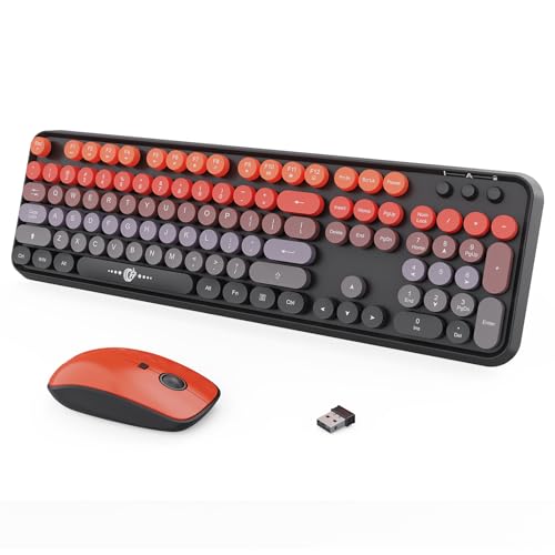 Wireless Keyboard and Mouse Combo, 104 Keys Full-Sized 2.4 GHz Round Keycap Colorful Keyboards, USB Receiver Plug and Play, for Windows, Mac, PC, Laptop, Desktop (GradientOrange) - color: GradientOrange