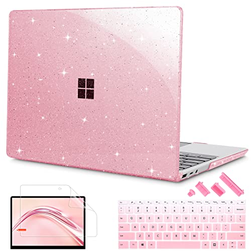 Mektron Glitter 2023 Microsoft Surface Laptop GO 3 Case 12.4" Compatible with Go 2/1 Laptop Cover 2022-2020 Releases Model 1943/2013 Plastic Hard Shell Case with Screen Protector, Sparkle Pink - color: Sparkle Pink
