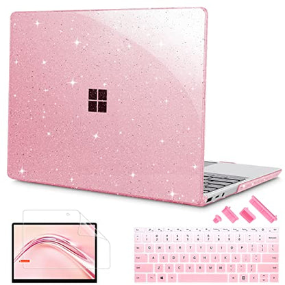 Mektron Glitter 2023 Microsoft Surface Laptop GO 3 Case 12.4" Compatible with Go 2/1 Laptop Cover 2022-2020 Releases Model 1943/2013 Plastic Hard Shell Case with Screen Protector, Sparkle Pink - color: Sparkle Pink