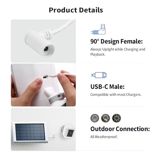 Tonton 2-Pack Barrel Plug to USB-C Adapter for Ring Solar Panel, DC Female to USB-C Male, Compatible with Stick Up Cam Pro & Spotlight Cam Plus/Pro, White