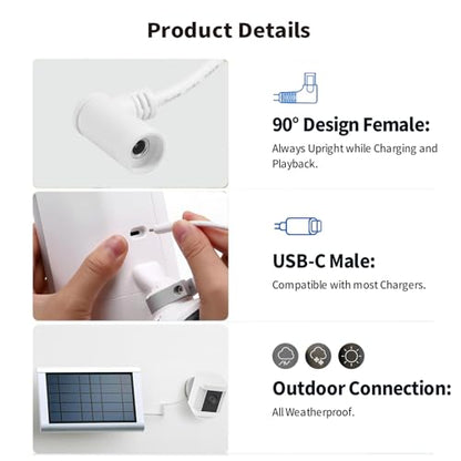 Tonton 2-Pack Barrel Plug to USB-C Adapter for Ring Solar Panel, DC Female to USB-C Male, Compatible with Stick Up Cam Pro & Spotlight Cam Plus/Pro, White