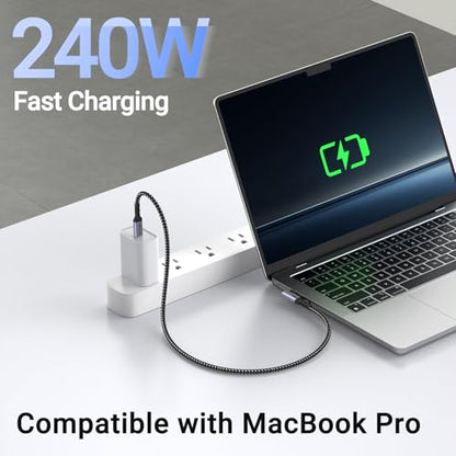 Short USB 4 Cable Right Angle 1.5FT 2 Packs, 240W Fast Charging | High Speed 40Gbps Data Transfer, 8K Video Display, Compatible for iPhone 16/16 Plus/16 Pro Max, MacBook, Galaxy S23 - size: 240w - 1.5ft, 1.5ft
