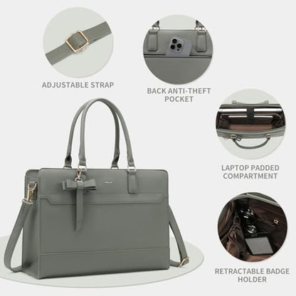 Keyli 3pcs Laptop Bag for Women 15.6 Inch Leather Work Tote Bags Professional Business Office Computer Shoulder Briefcase - color: 3pcs-grey