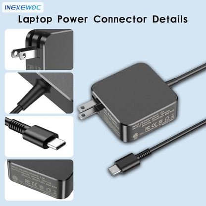 65W USB C Laptop Charger Compatible with MacBook Pro/Air, Dell Latitude/XPS, HP Spectre/Envy, Lenovo ThinkPad/Yoga, ASUS ZenBook, Samsung Galaxy, Chromebook and Smartphones, Power Adapter - color: BLACK-L
