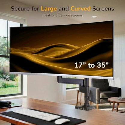 Mount-It! Ultrawide Monitor Arm, Heavy-Duty Gas Spring Desk Mount for 17–35” Curved Screens up to 33 lbs, Full Motion Height Adjustable Monitor Arm with USB 3.0 & Audio Ports, VESA 75/100/200