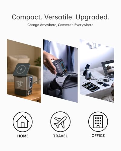 105W Charging Station with Retractable Cables, 6-in-1 GaN Retractable Charger with Wall Plug, MagSafe Compatible Magnetic Pad, USB-C Fast Charging for iPhone, AirPods, MacBook