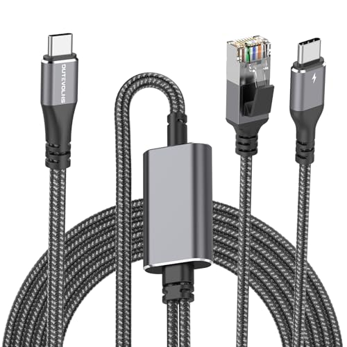 USB C to Ethernet Cable & 100W Charging 6.6FT, USBC PD & Gigabit LAN 2 in 1 | Type-C to RJ45 Nylon Braided Network Cable with USB-C Male PD, 1000Mbps Directly Connected, for MacBook, Windows10/11 - size: 6.6FT, style: RJ45+PD to USB-C Cable