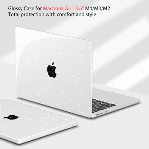 Teryeefi for MacBook Air 13.6 inch Case with M2 M3 M4 M5 Chip 2022-2025 2026 Release A3449/A3240/A3113/A2681, Glitter Protective Hard Shell & Keyboard Cover & USB 3 Adapter, Sparkly Clear - color: Sparkly Transparent