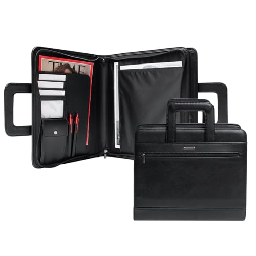 Mens Leather Briefcases Office Attorney Attache Case Ideal Gift Messenger Bag w/Padded Compartment,Black - color: Black - Fits 14" Laptop W/ Built in Portfolio