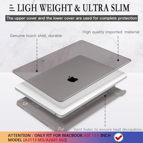 CISSOOK Compatible with MacBook Air 13 inch Case A3449 A3240 A3113 A2681 | 2026 2025 2024 2023 2022, 5in1 Set Hard Shell Case Keyboard Cover for MacBook Air 13.6 inch M2 M3 M4 M5, Crystal Gray - color: Air13.6inch-Crystal Gray