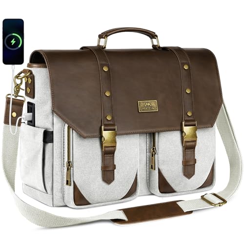 MATEIN Canvas Messenger Bag for Women, 15.6 Inch Briefcase with USB Port | Vintage Laptop Bag, RFID Blocking, Easy Access Pocket, Water Resistant, Work Bag, Office, Business Travel, Brown & Light Grey - color: Brown & Light Grey