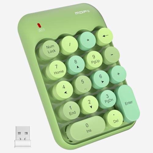 MOFII Wireless Number Pads - Green Numeric Keypad 18 Keys USB 2.4G Round Keycap Colorful Extensions Keypads, Financial Accounting Portable Numpad 10 Key for Laptop/PC/Notebook/Surface Pro - color: Colorful Green