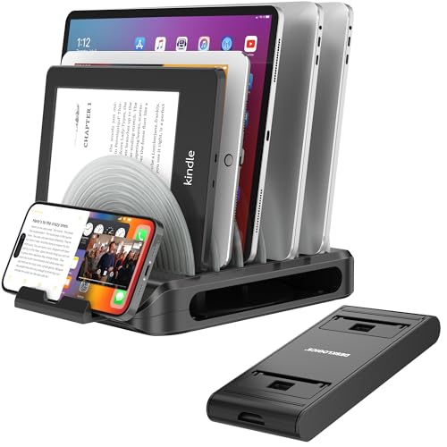 Vertical Laptop Stand Holder & Desk Organizer Rack - Adjustable Dock for MacBook, iPad, Phone (6-in-1 Multi Device Storage System with 360° Rotation) - color: Black