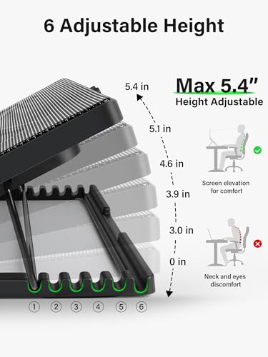 Kootek Laptop Cooling Pad, Laptop Cooler with 5 Quiet Fans for 12"-17" Computer PC Notebook Gaming Laptop Fan, Height Adjustable Laptop Cooling Stand Laptop Accessories, Green - color: Green