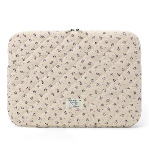 Puffy Laptop Sleeve 13-15.6 Inch Cute Quilted Laptop Protective Case Padded Floral Computer Sleeve for MacBook (A-Purple, 15 Inch) - color: Lavender Floral, size: 15.6 Inch