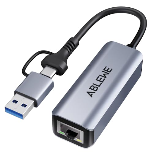 USB to Ethernet Adapter, ABLEWE USBC/USB 3.0 to RJ45 Gigabit LAN (1000Mbps) Network Adapter, Compatible with MacBook/Pro/Air, iPhone 15/16 Pro, iPad Pro, Surface Pro, Windows11/10/8, MacOS, Chromebook - color: Gray