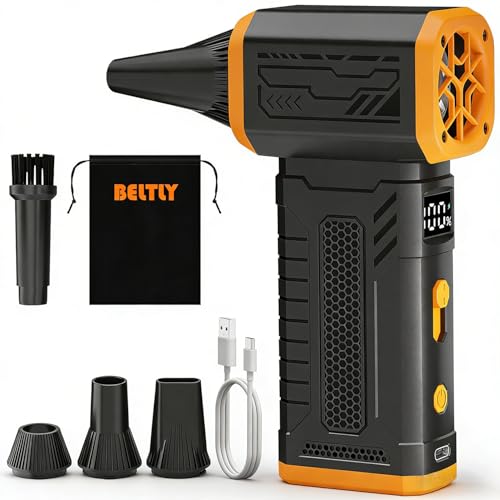 FT08 Compressed Air Duster, 1-10 Stepless Speed Adjustable | Powerful Electric Dust Blower with Display , 130000RPM Brushless Motor, Cordless Jet Fan for Keyboard PC Car Outdoor, Black - color: Black, Blow