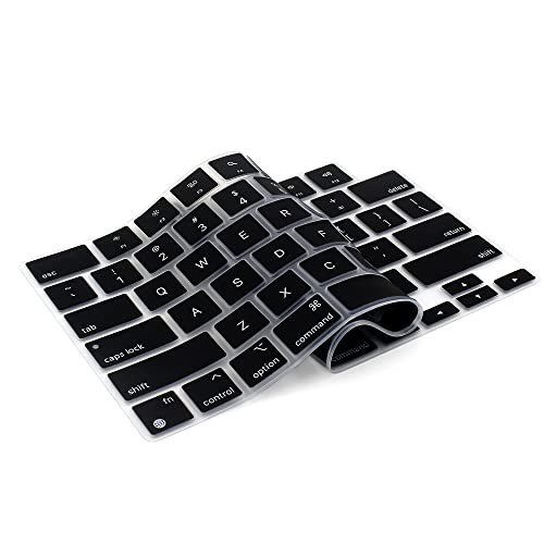 ProElife Keyboard Cover Skin for MacBook Air 13/15 Inch M5 M4, Black | US Enter, Ultra Thin (0.26 mm), Silicone Protective Skin, Easy to Apply, Washable & Reusable, Dust-proof, Precision Molded - color: Black