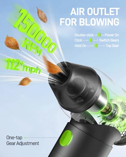 Compressed Air Duster, Clean Kit for Drone, Camera Lens & Computer | 3-Speed 150K RPM Deep Cleaning for PC, Keyboard, and Electronics. Eco-friendly Rechargeable Replaces Canned Air.