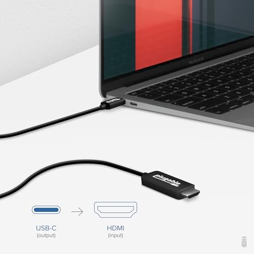 Plugable USB C to HDMI Cable 6ft / 1.8m, HDMI 2.0, USB4 / Thunderbolt Adapter for 4K Monitor, 4K 60Hz (USBC-HDMI-Cable) for iPhone 15, iPad Pro, MacBook Pro, Dell XPS, Surface Laptop - Driverless