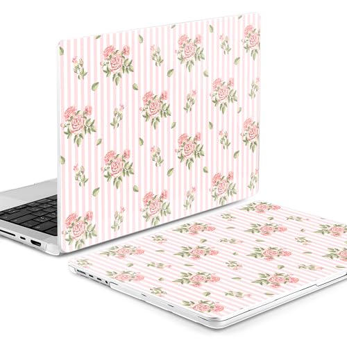 MEEgoodo Case for MacBook Pro 16 inch 2026 2024 2023 2021,Laptop Shell Compatible with M5 M4 M3 M2 M1 Pro/Max Chip,Fit Model A3429/A3428/A3403/A3186/A2991/A2780/A2485,Pink Stripes&Roses - color: Pink Stripes&Roses
