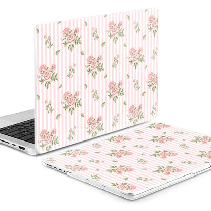MEEgoodo Case for MacBook Pro 16 inch 2026 2024 2023 2021,Laptop Shell Compatible with M5 M4 M3 M2 M1 Pro/Max Chip,Fit Model A3429/A3428/A3403/A3186/A2991/A2780/A2485,Pink Stripes&Roses - color: Pink Stripes&Roses