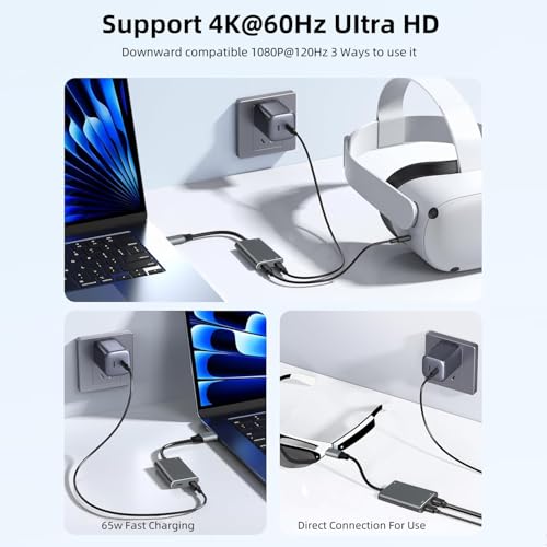 XREA L Hub Adapter, USB-C to Glasses Charging Adapter, 65W PD Charging & 4K@60Hz Output Compatible Switch 1, PS5, Mac, Laptops, Phone 17/16/15, for XR EAL Rokid Viture Ray Neo AR Glasses - color: Gray