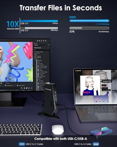 WAVLINK Universal Laptop Docking Station - Dual Monitor Support for Windows and Mac, 5K/Dual 4K@60Hz (2 HDMI, 2 DP, 3 USB, 2 USB-C, Ethernet, Audio&Mic) - style: 2 DP+2 HDMI