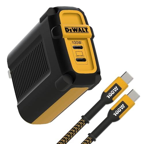 DEWALT 2 Port 100W USB C Charger Block (GaN) and 100W Type C Charging Cable, PD 3.0 Type C Wall Charger, PPS USBC to USBC Fast Charging with Power Delivery for iPhone 15 14 13 12 11 X XS Pro Max Mini