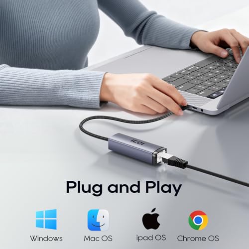 ICZI USB C to Ethernet Adapter, Plug and Play Gigabit USB C Network Adapter, Thunderbolt 4/3 to RJ45 Dongle, Aluminum Case Ethernet Adapter Compatible for MacBook Pro/Air, iPad, iPhone, XPS