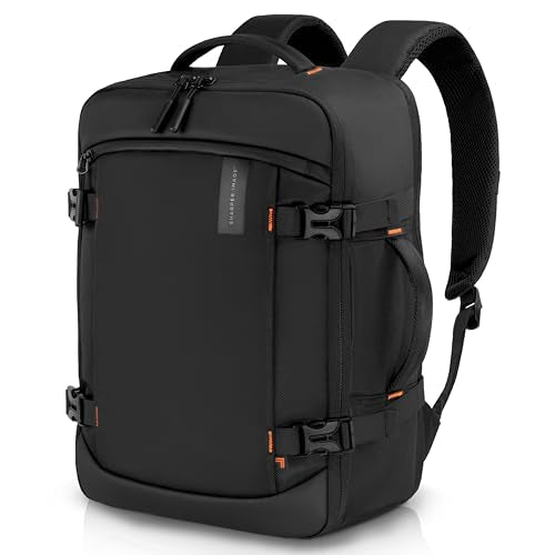 Sharper Image Travel Backpack for Men & Women 23L TSA Flight Ready Weekender Bag for Carry On Luggage, Fits 17” Laptop, Water Resistant Casual Daypack for Traveling, Black (Venture Collection)
