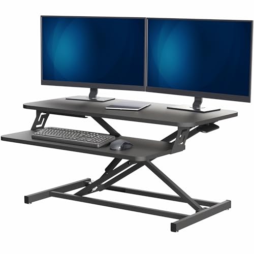 VIVO Black 32 inch Stand Up Desk Riser, DESK-V000S | Height Adjustable, Standing Desk Converter, Quick Sit to Stand, Tabletop Dual Monitor Riser Workstation, Minimal Assembly - color: Black, size: 32"
