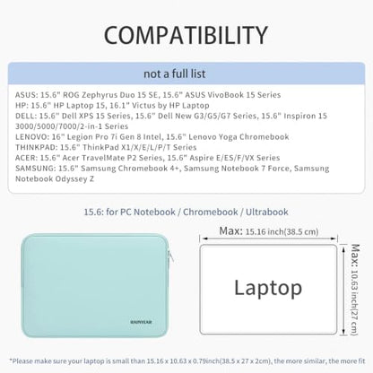 RAINYEAR 15.6 Inch Laptop Sleeve Case Compatible with 15.6 Inch Computer Chromebook PC Notebook Ultrabook, Protective Soft Padded Lightweight Laptop Carrying Bag Cover, Mint Green - color: Mint Green, size: 15.6 Inch