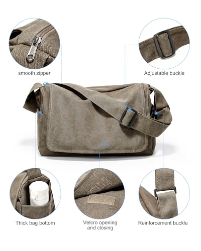 Messenger Bag for Men, Crossbody Bag Aesthetic, Water Resistant Unisex Classic Canvas Shoulder Bag - color: B2-khaki