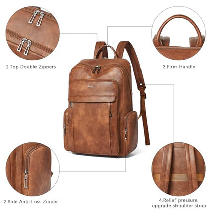 17 inch Laptop Backpack for Women, Leather Computer Backpack Purse - color: Brown