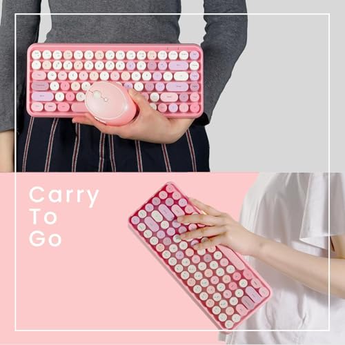 Perixx PERIDUO-713 Wireless Mini Keyboard and Mouse Combo, Retro Round Key Caps, Pastel Pink, US English Layout - color: Pink
