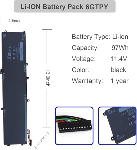 97Wh 6GTPY 6-Cell Li-ion Laptop Battery Compatible with Dell XPS 15 9550 | 9560 9570 7590, Precision 5510 5520 5530 5540, Vostro 7500, Compatible with 4GVGH GPM03 1P6KD 5XJ28 11.4V