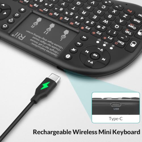 Rii 2.4GHz Mini Wireless Keyboard with Touchpad＆QWERTY Keyboard, Backlit Portable with Remote Control for Laptop/PC/Tablets/Windows/Mac/TV/Xbox/PS3/Raspberry Pi .(Black)