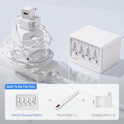 12-in-1 Desktop Modular Charging Station, 4 65W USB C Retractable Chargers with 33.5in Built-in Cables, ETL Surge Protector Charging Hub for Laptop, Phone, Tablet, Home Office Desk, White - color: White