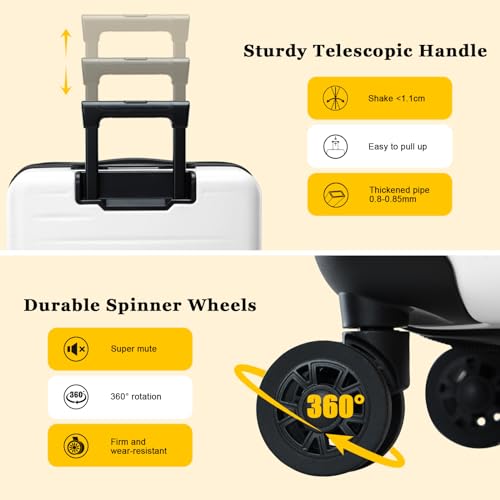 CENSIEN Expandable 16 Inch Carry On Luggage Airline Approved Small Suitcase | Lightweight ABS+PC Hard Shell Suitcases,360° Spinner Wheels,TSA Lock,YKK Zipper,Business Weekender Short Trips,White - color: White, size: 16 Inch EXT