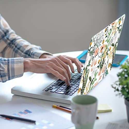 Laptop Skin Sticker,13.3 14 15 15.4 15.6 inch Laptop Skins,Universal Vinyl Decal,Dustproof Scratch Resistant Reusable Cover Protector with Free 2 Wrist Pads (Flower in White Background) - color: Flower in White Background