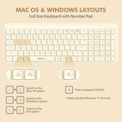 Wireless Keyboard and Mouse Combo for Desktop Mac iPad Bluetooth 2.4 Ghz Rechargeable Ultra Silent Click with Number Pad Compatible with Pc, Laptop, Tablet (Cream) - color: Cream