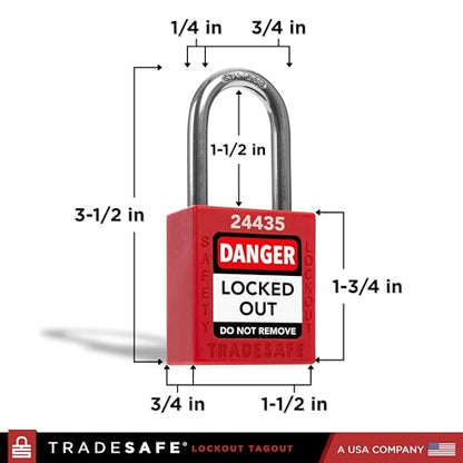 TRADESAFE Lockout Locks, 10 Red Loto Locks Keyed Different, 1 Key Each | Non-conductive Nylon Body, Spring-loaded Stainless Steel Shackle, Key-retaining Cylinder With Multilingual Safety Labels - color: Red, size: 1 Key Per Lock