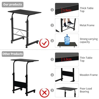 Karl home Side Table Mobile Standing Desk, 23.62" L x 15.75" W, Black | Adjustable Height, Portable Laptop Table, TV Tray Computer Workstation, Sofa Bed Table, For Home Office - size: 23.6"