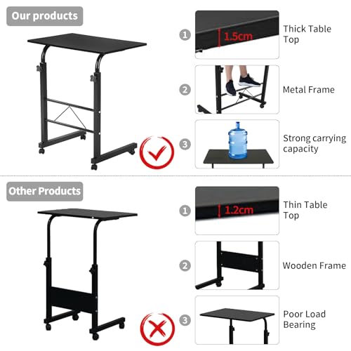 Karl home Side Table Mobile Standing Desk, 31.50" L x 18.11" W, Black | Adjustable Height, Portable Laptop Table, TV Tray Computer Workstation, Sofa Bed Table, For Home Office - size: 31.5"