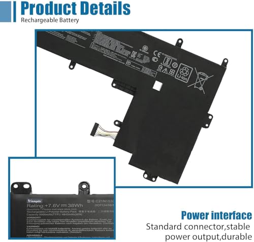 C21N1530 Laptop Battery, 7.6V 38Wh 5000mAh Compatible with ASUS Chromebook C202 C202SA C202SA-2A C202SA-YS02 Series Notebook 2ICP134/59/4 - size: 9.25 * 5.83 * 0.43 inch C21N1530