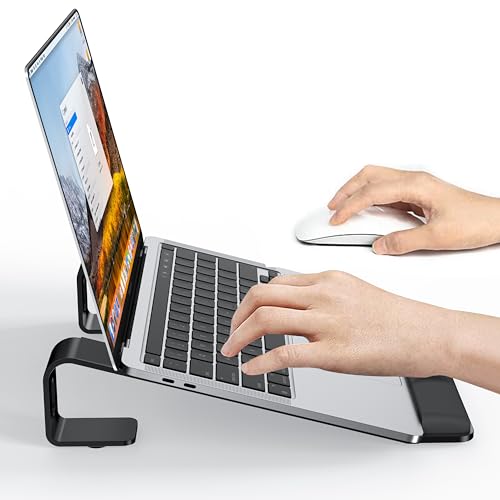 NTMY Laptop Stand for Desk with Wrist Support, Aluminum Computer Stand for Laptop,Ventilated Ergonomic Holder Mount Riser for MacBook Air/HP/Dell/Acer/Lenovo 10-17.3'' (Black) - color: Black