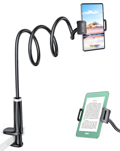 42" Long Arm Tablet Holder for Bed with 360° Rotating Base: Flexible Gooseneck Stand Compatible with iPad Pro Air Mini | Kindle | Switch & Other 4–13" Devices - color: Black